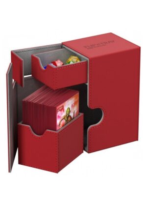 <STRONG>Deck box (Rød) - Flip'n'Tray 80+ XenoSkin™ - Ultimate Guard</STRONG> - Åben Box