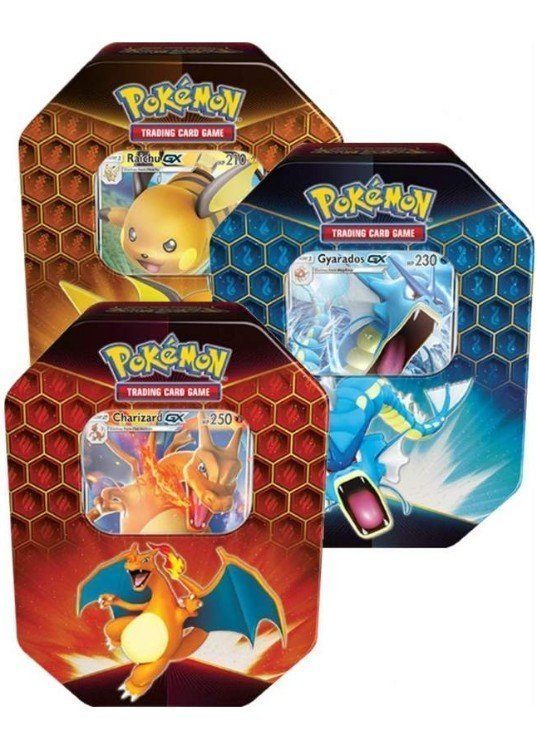 Artwork Set (3 Tins) - Charizard GX, Gyarados GX & Raichu GX Tins - FORUDBESTILLING!.
