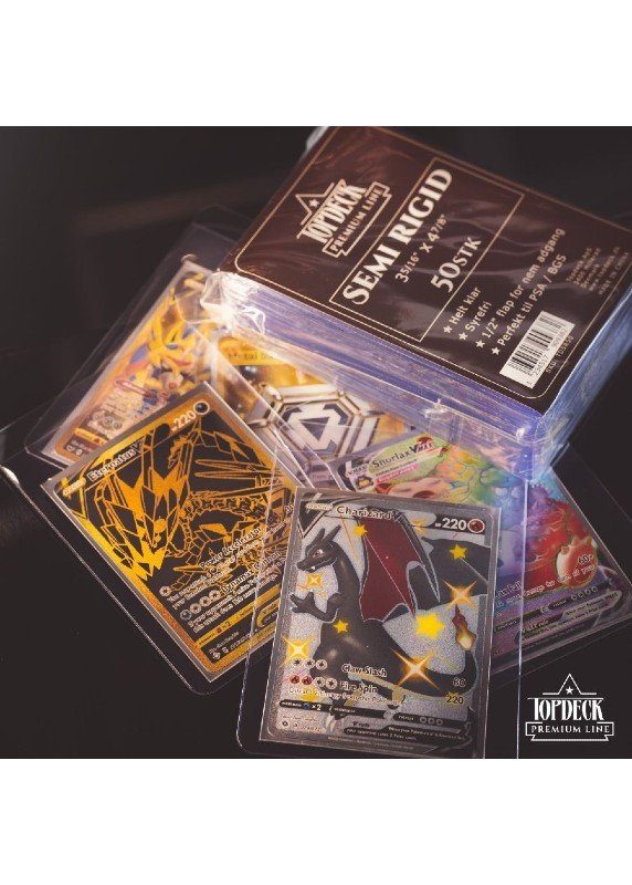 Semi Rigid Card Saver 50 stk. top-loading (84x123mm) - Topdeck Premium Line - Card saver semi regid med pokemon kort