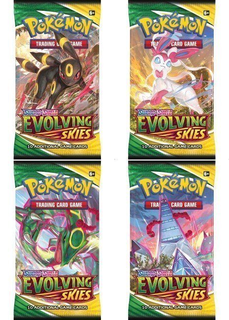 Booster Pack full artwork set (4 stk.) fra SWSH Evolving Skies.