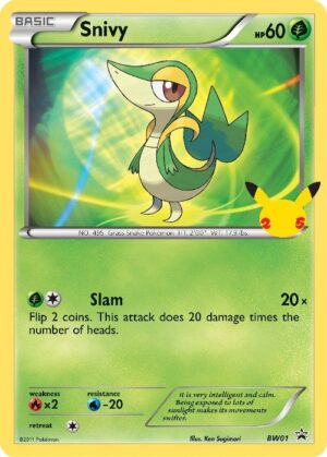 First Partner JUMBO 3-Pak - Unova - Snivy BW01 JUMBOkort - Pokemon 25 års jubilæum