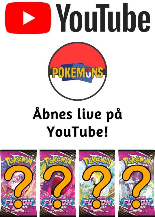 Pokemon SWSH Fusion Strike Booster Pack (4 stk) - live opening på YouTube