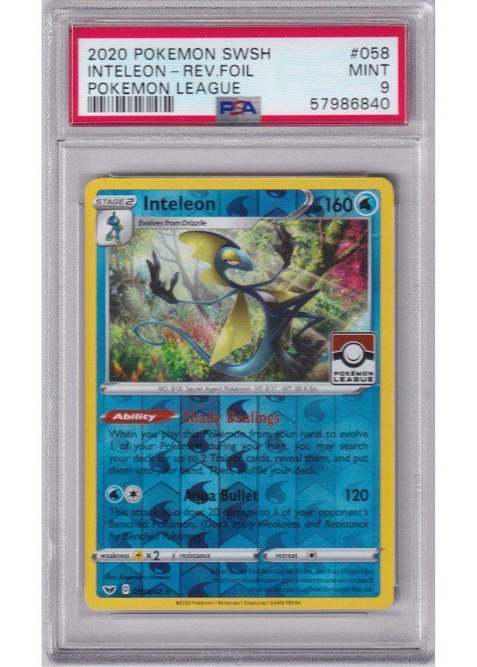 Inteleon Pokémon LEAGUE Stamp 058/202 Reverse Foil PSA 9