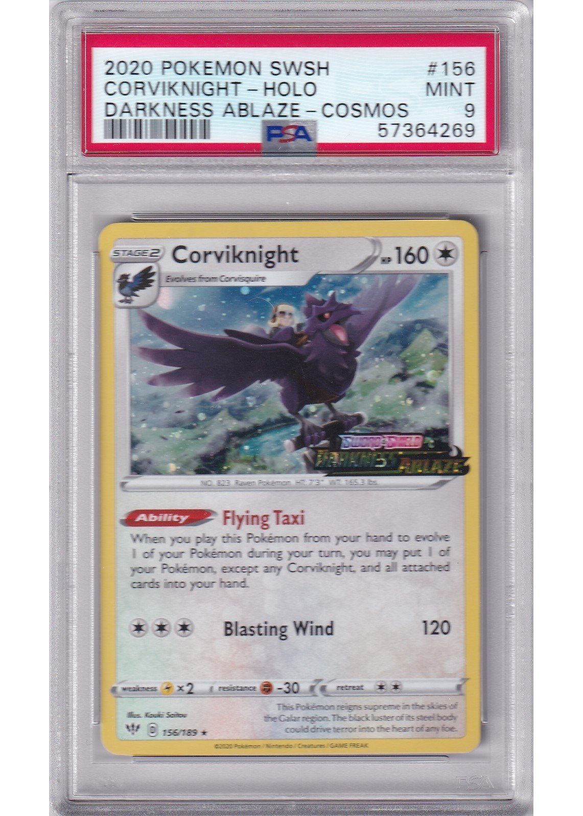 Corviknight – Darkness Ablaze Stamp – 156/189 – PSA 9