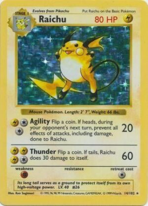 Raichu - 14/102 - Shadowless (Holo)