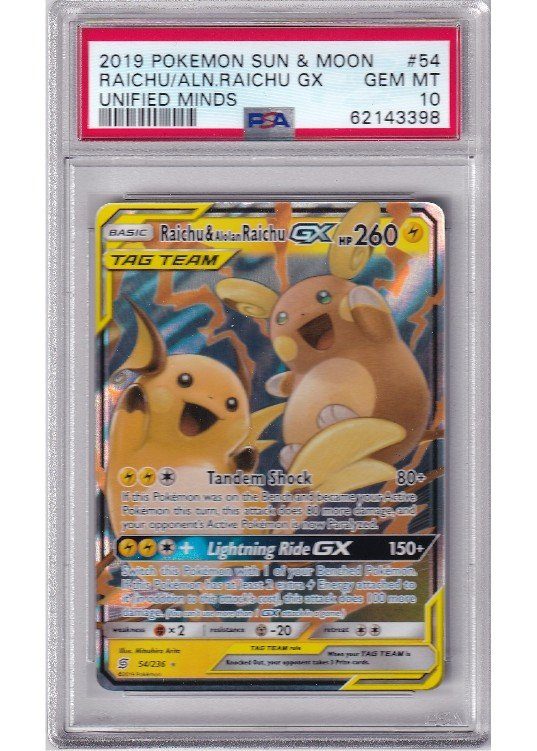 Raichu & Alolan Raichu GX – 54/236 – PSA 10
