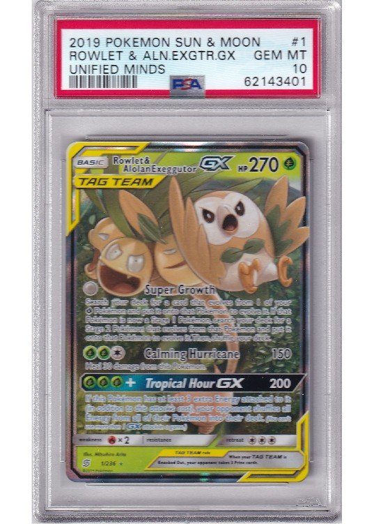 Rowlet & Alolan Exeggutor GX – 1/236 – PSA 10