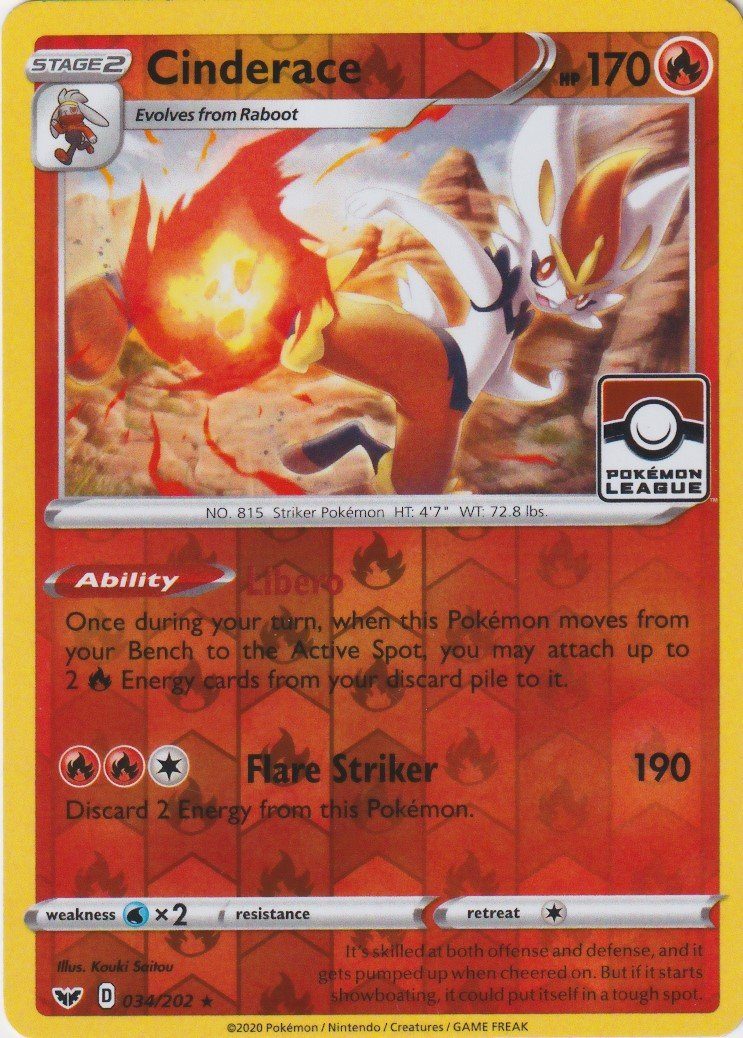 Cinderace – 034/202 – Reverse – Pokémon League Stamp
