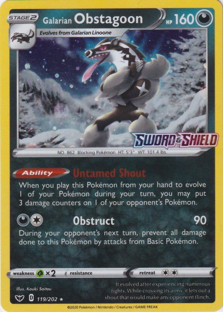 Galarian Obstagoon – 119/202 – Sword & Shield Stamp