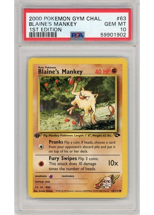 Blaine's Mankey 63/132 1st Edition PSA 10
