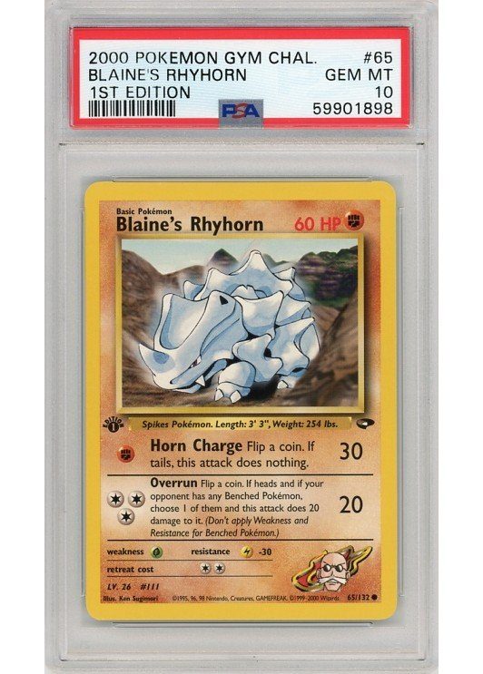 Blaine's Rhyhorn 65/132 1st Edition PSA 10