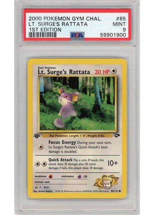 Lt. Surge's Rattata 85/132 1st Edition PSA 9