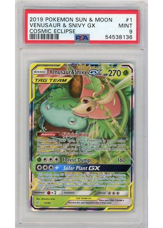 Venusaur & Snivy GX – 1/236 – PSA 9