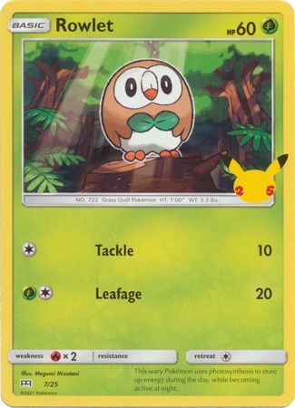Rowlet - 7/25 (Non Holo) - 25 års jubilæum - McDonald's Promo - Pokemon McDonald's Collection 2021