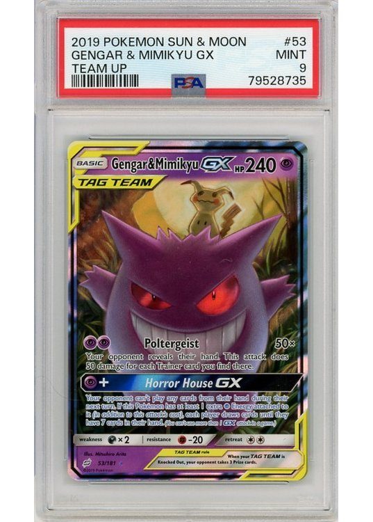Gengar & Mimikyu GX PSA 9 - Gradede pokemon kort på Pokemons.dk