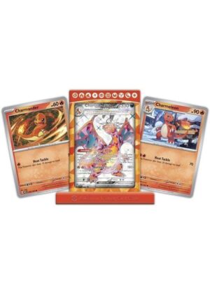 Charizard ex Premium Collection Box - Magnetisk holder samt alternativ Charmander, alternativ Charmeleon og SV promo Charizard