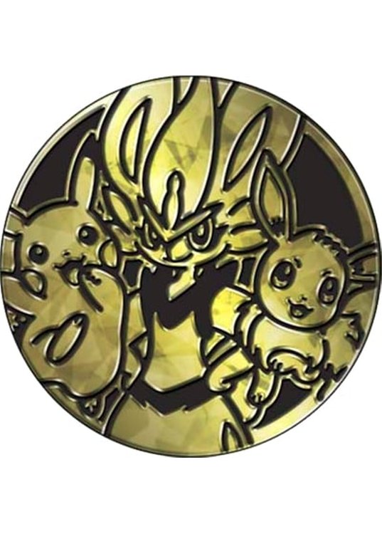 Pikachu, Cinderace, & Eevee Pokemon mønt (Guld - Cracked Ice Holo) - Stor