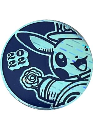 Pikachu Pokemon mønt (Blå - Rainbow Holo) - Stor