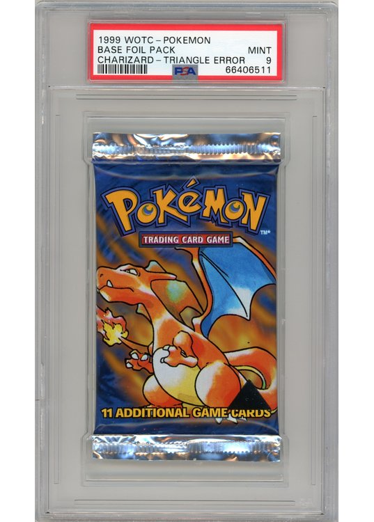 Base Set Black Triangle Booster Pakke Charizard artwork PSA 9
