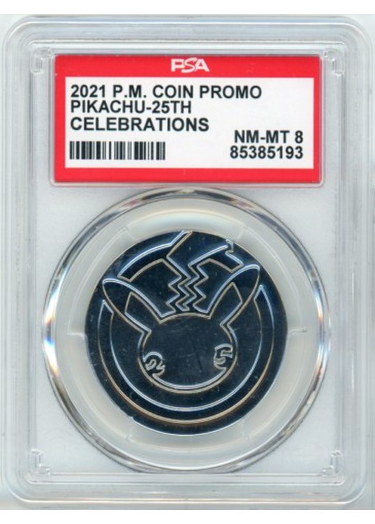 Pikachu Pokemon mønt (Sølv – Metal) – PSA 8