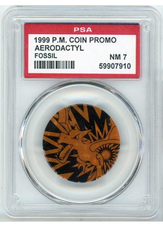 Aerodactyl Pokemon mønt (Lysebrun Starlight Holo ©1999) PSA 7