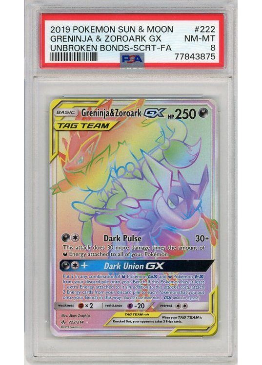Greninja & Zoroark GX – 222/214 – PSA 8