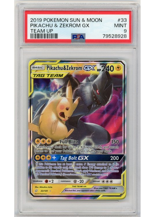 Pikachu & Zekrom GX PSA 9 - Gradede pokemon kort på Pokemons.dk