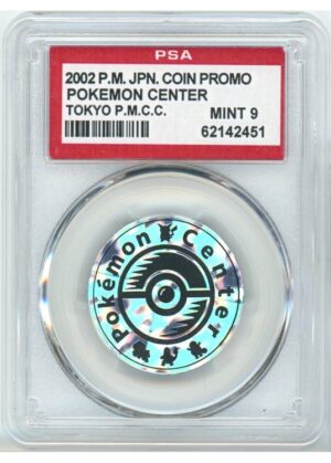 Pokemon Center mønt (Sølv Splotch Holo) PSA 9