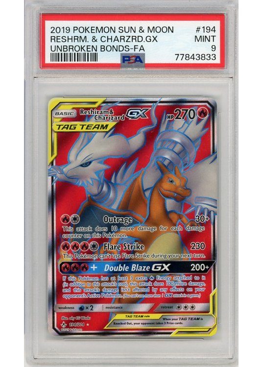 Reshiram & Charizard GX PSA 9 - Gradede pokemon kort på Pokemons.dk