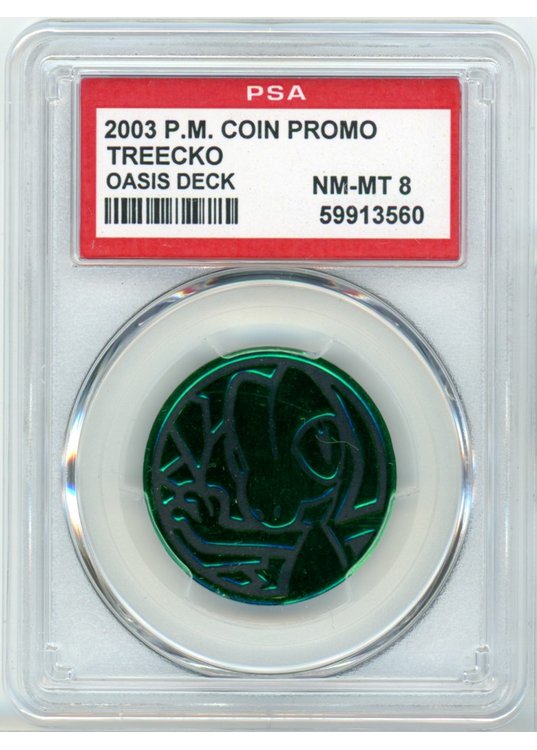 Treecko Pokemon mønt (Grøn Mirror Holo) PSA 8