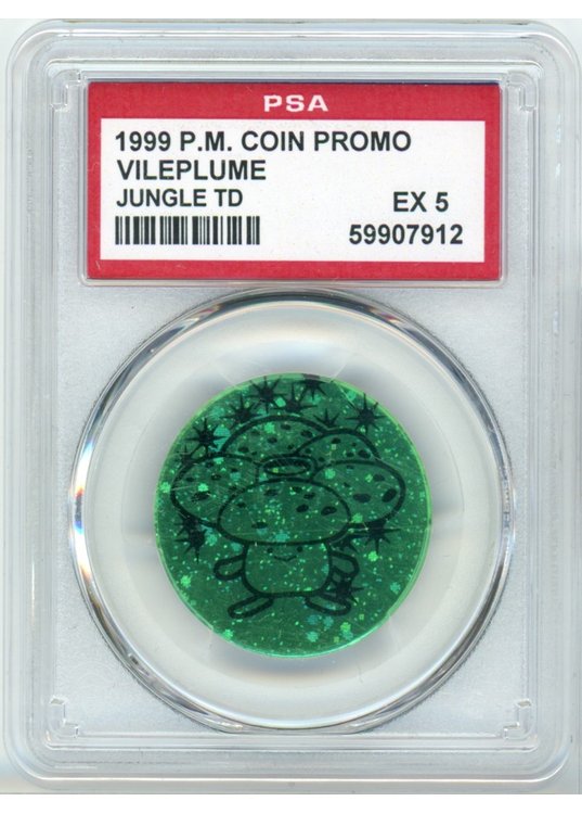 Vileplume Pokemon mønt (Grøn Cosmos Holo &copy;2000) PSA 5