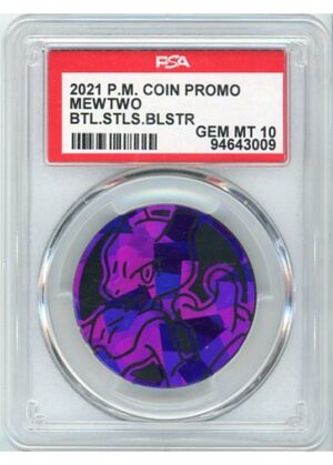 Mewtwo Pokemon mønt (Lilla - Cracked Ice Holo) - PSA 10