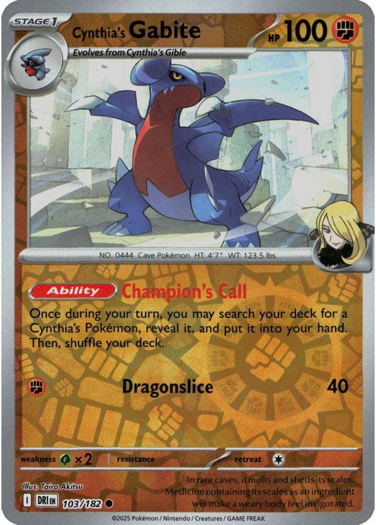 Cynthia's Gabite - 103/182 - Reverse