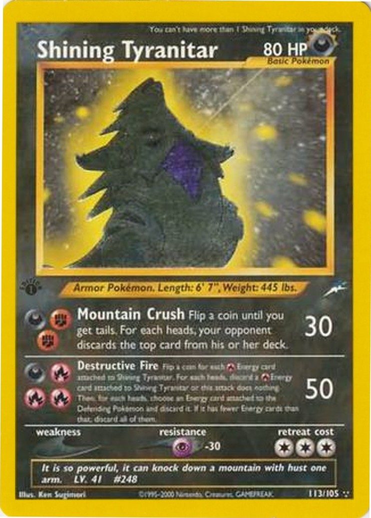 Shining Tyranitar - 113/105 - 1st Edition - Pokemon enkeltkort fra
