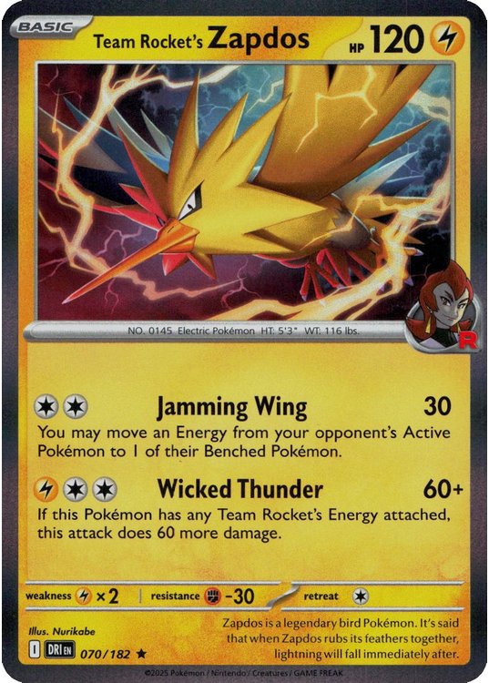 Team Rocket's Zapdos - 070/182 (Holo)