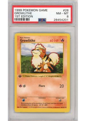 Growlithe 28/102 1st Edition PSA 8