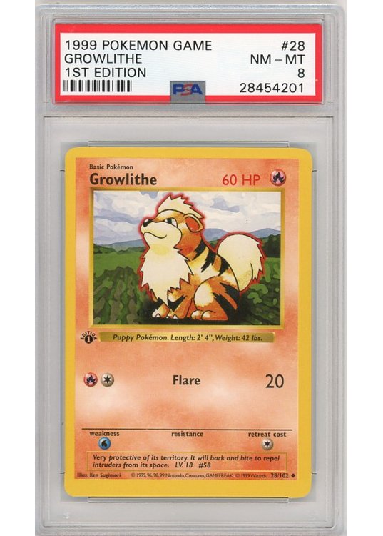 Growlithe 28/102 1st Edition PSA 8
