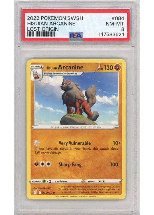 Hisuian Arcanine Non Holo 084/196 PSA 8