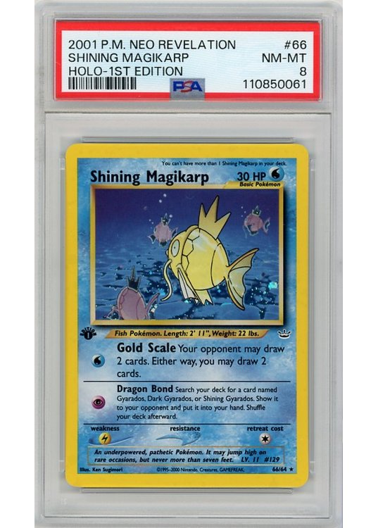 Shining Magikarp 66/64 1st Edition PSA 8