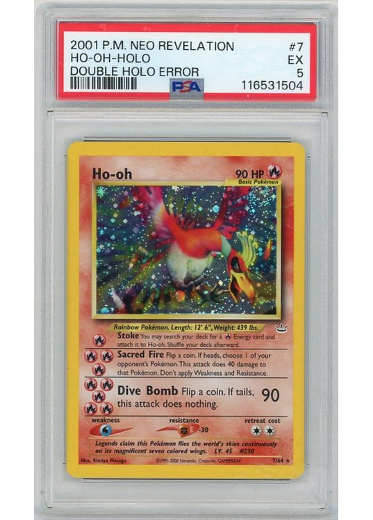 Ho-oh Double Holo Error 7/64 PSA 5
