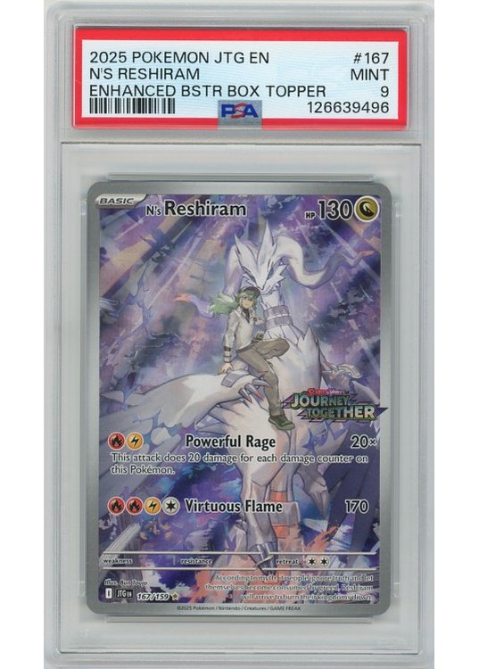N’s Reshiram – Journey Together Stam – 167/159 – Box Topper – PSA 9