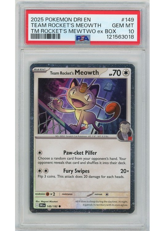 Team Rocket's Meowth Cosmos Holo 149/182 PSA 10