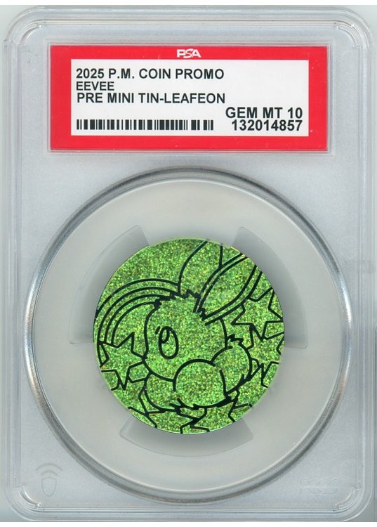 Eevee Pokemon mønt (Lysegrøn – Glitter Holo) – PSA 10