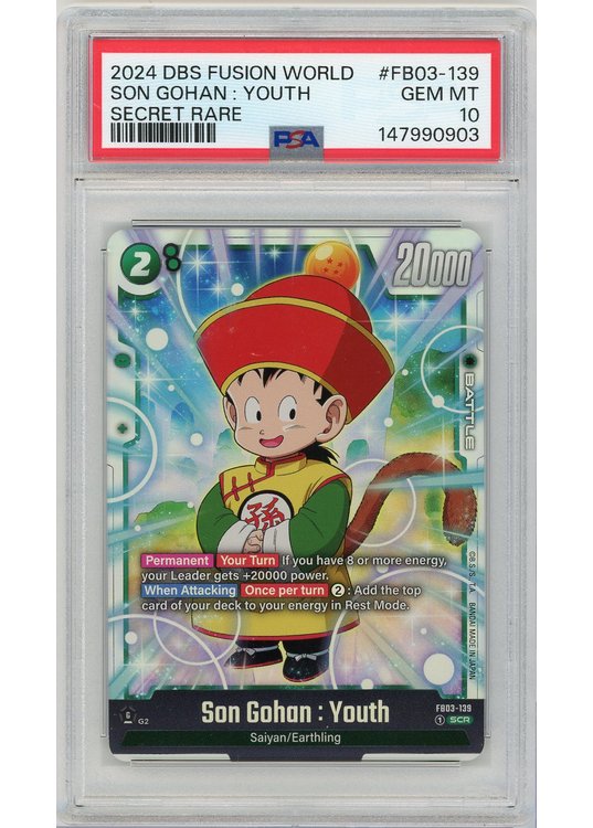 Son Gohan: Youth (Secret Rare) (Dragon Ball) FB03-139 PSA 10