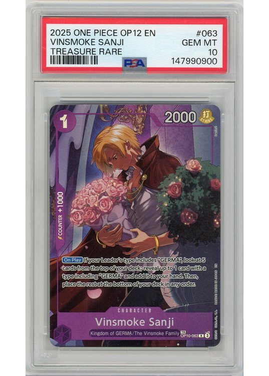 Vinsmoke Sanji (Treasure Rare) (One Piece) OP12-063 PSA 10