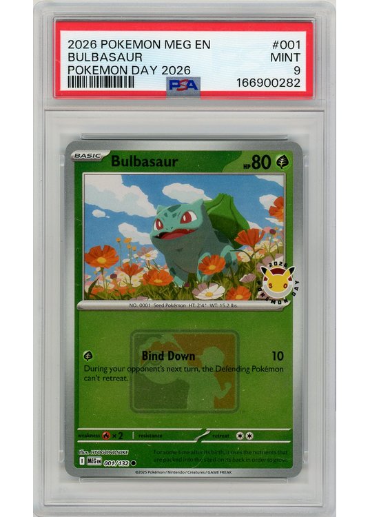 Bulbasaur Pokemon Day 2026 Stamp 001/132 Reverse Foil PSA 9