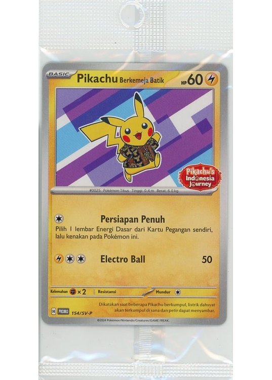 Pikachu Berkemaja Batik (Xatu) - 154/SV-P - Pikachu's Indonesia Journey Stamp - Sealed