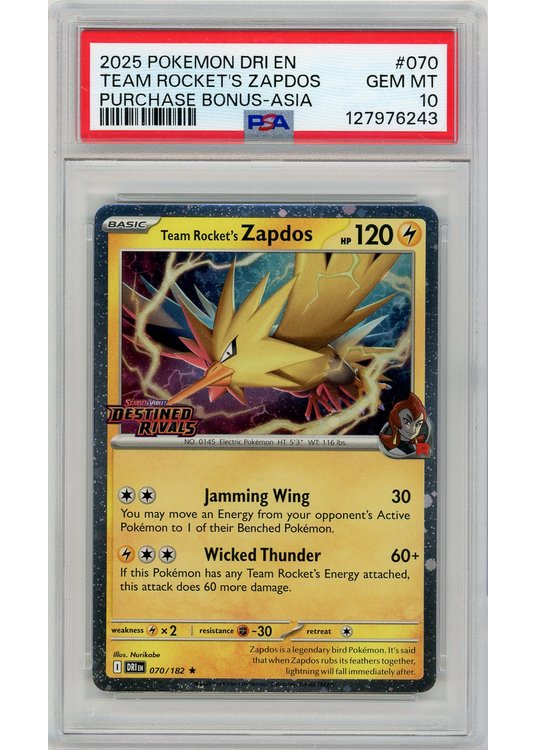 Team Rocket's Zapdos Destined Rivals Stamp 070/182 PSA 10
