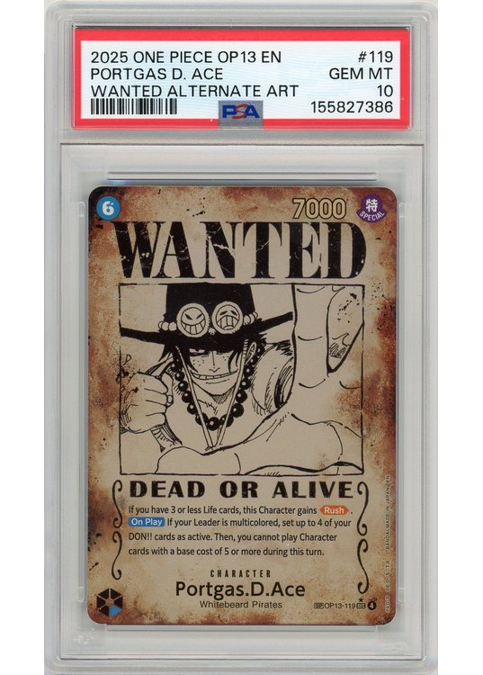 Portgas D. Ace (Wanted Alternate Art) (One Piece) SPOP13-119 PSA 10